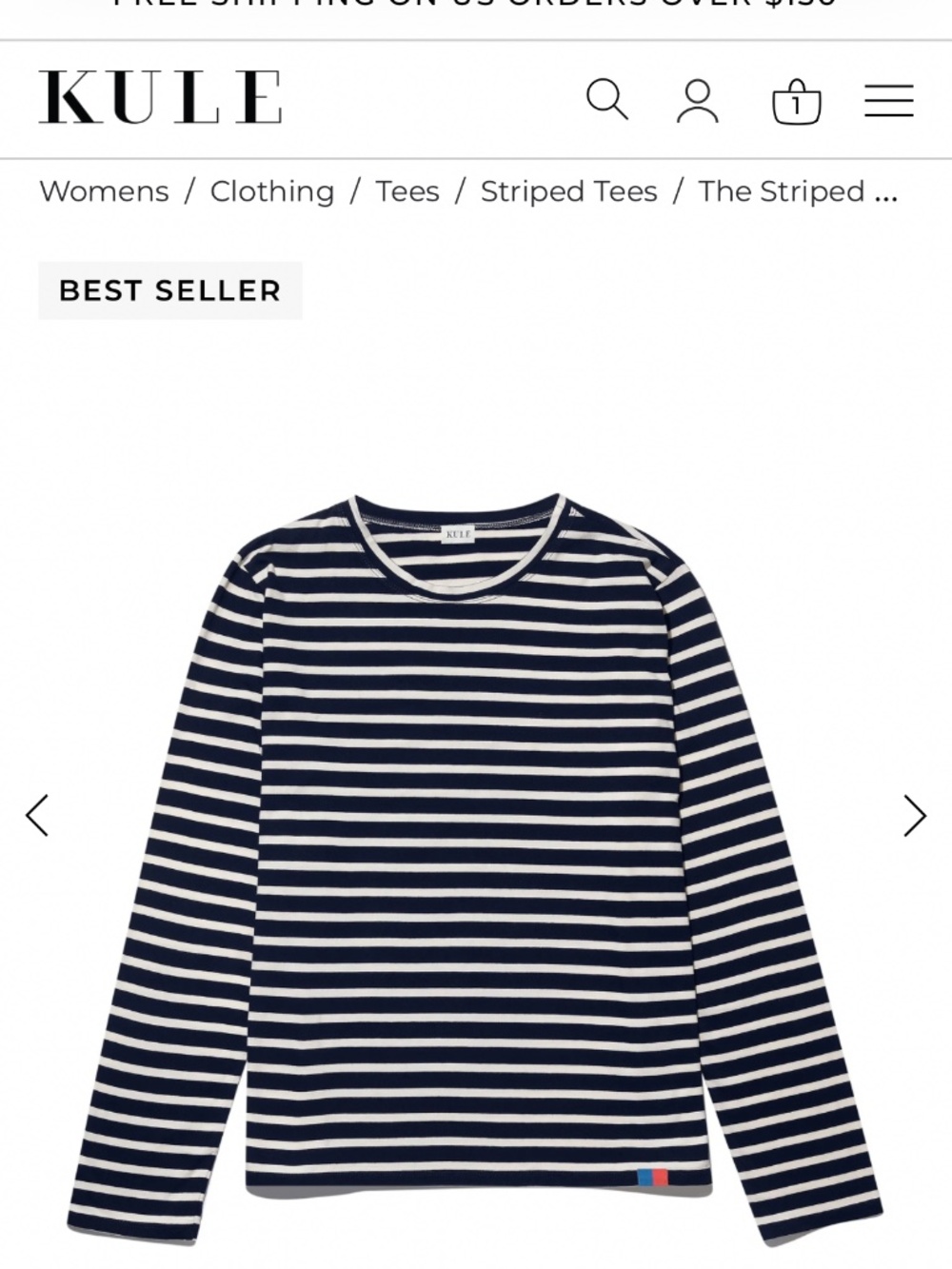 KULE Navy/Cream Long Sleeve Shirt, Large